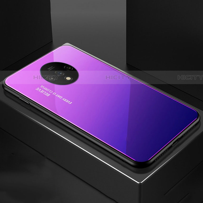 Carcasa Bumper Funda Silicona Espejo Gradiente Arco iris para OnePlus 7T Morado