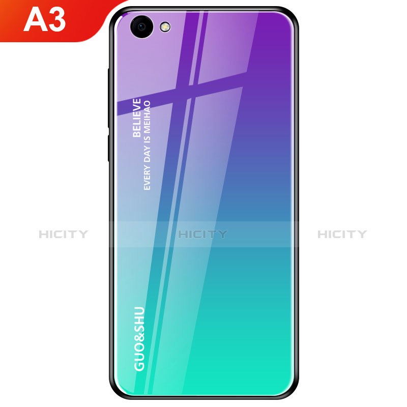 Carcasa Bumper Funda Silicona Espejo Gradiente Arco iris para Oppo A3 Cian