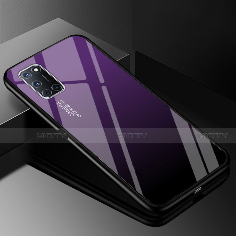 Carcasa Bumper Funda Silicona Espejo Gradiente Arco iris para Oppo A52 Morado