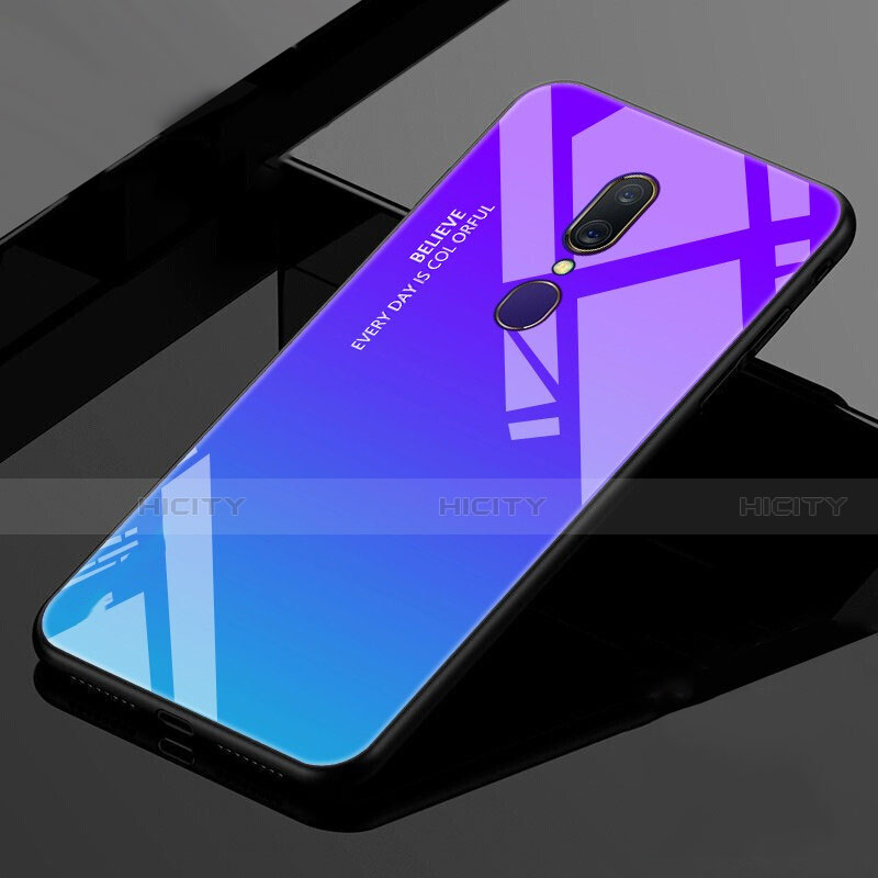 Carcasa Bumper Funda Silicona Espejo Gradiente Arco iris para Oppo A9 Azul