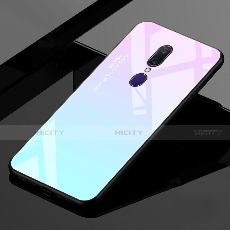 Carcasa Bumper Funda Silicona Espejo Gradiente Arco iris para Oppo A9 Cian