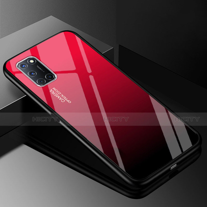 Carcasa Bumper Funda Silicona Espejo Gradiente Arco iris para Oppo A92 Rojo y Negro