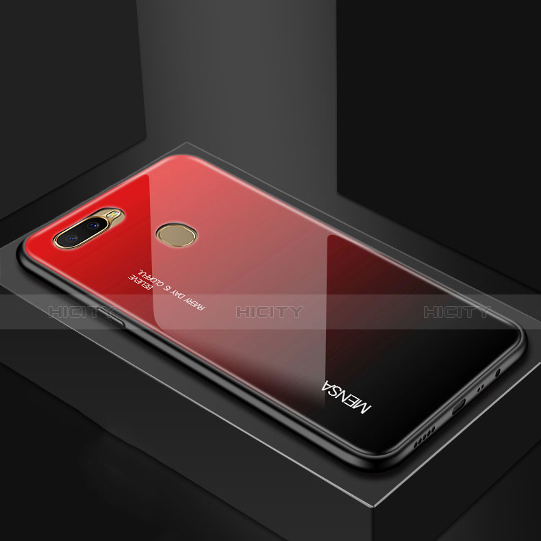 Carcasa Bumper Funda Silicona Espejo Gradiente Arco iris para Oppo AX7 Rojo