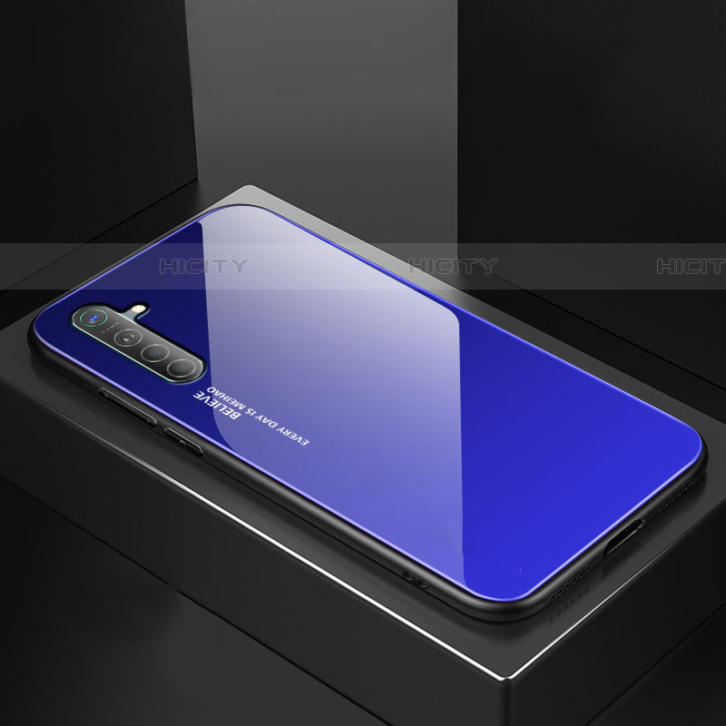 Carcasa Bumper Funda Silicona Espejo Gradiente Arco iris para Realme X2 Azul