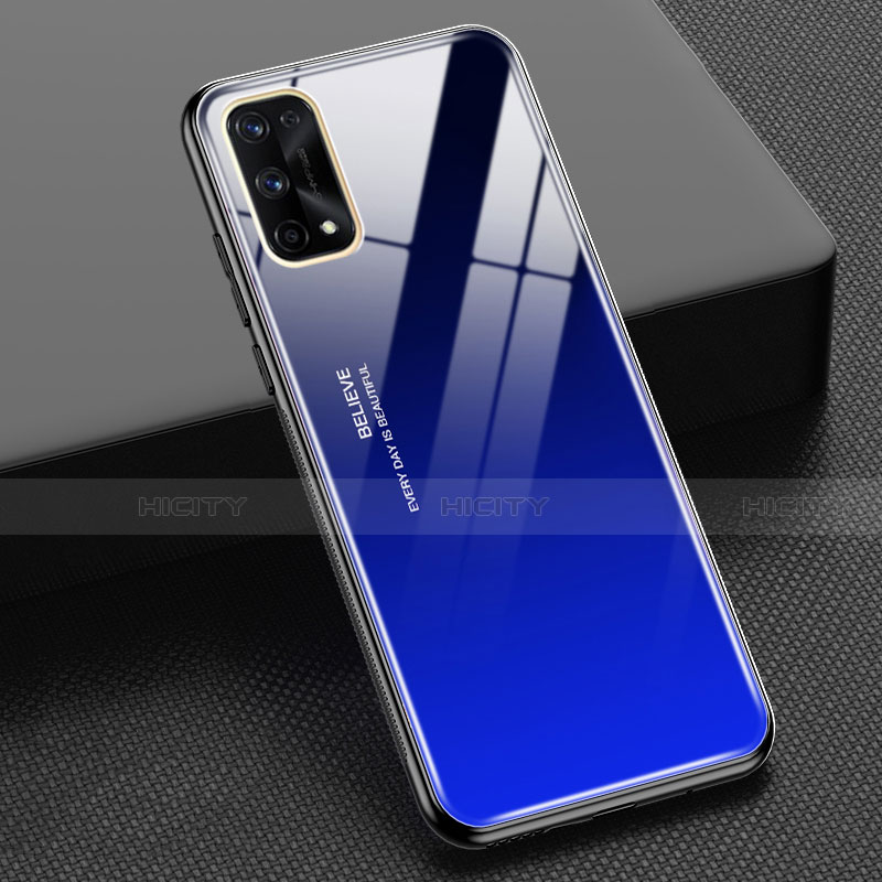 Carcasa Bumper Funda Silicona Espejo Gradiente Arco iris para Realme X7 5G Azul