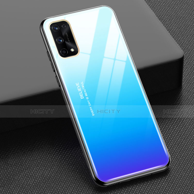 Carcasa Bumper Funda Silicona Espejo Gradiente Arco iris para Realme X7 Pro 5G Azul Cielo