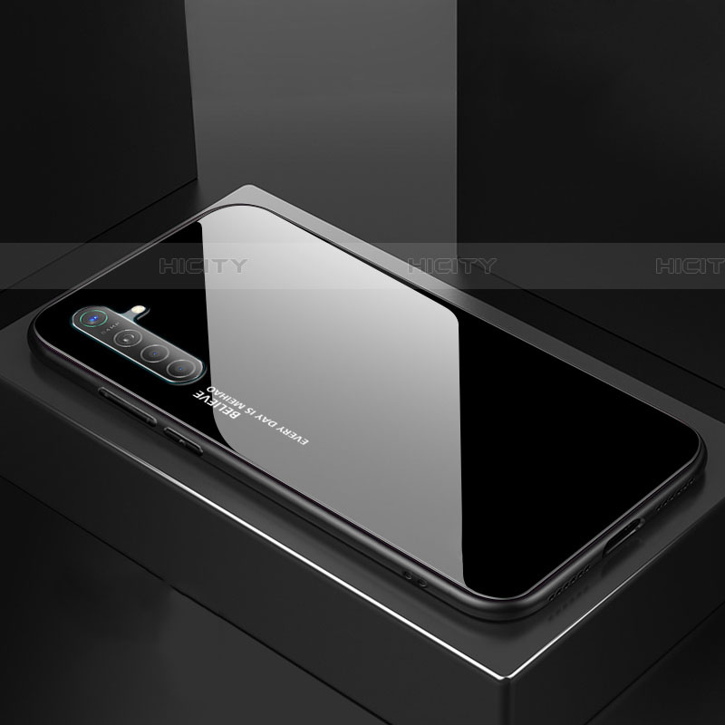 Carcasa Bumper Funda Silicona Espejo Gradiente Arco iris para Realme XT Negro