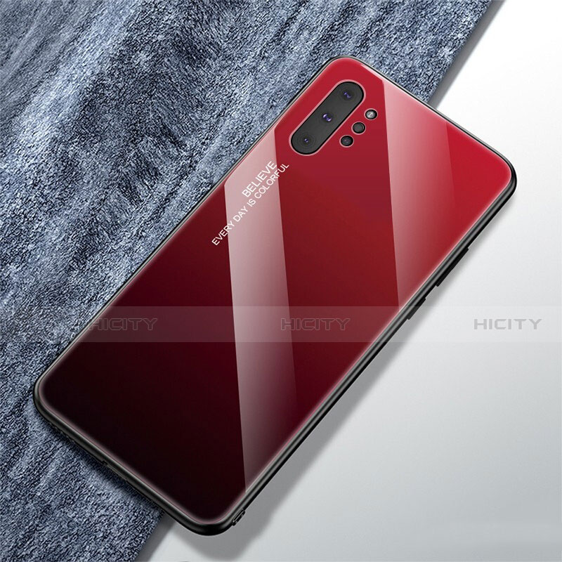 Carcasa Bumper Funda Silicona Espejo Gradiente Arco iris para Samsung Galaxy Note 10 Plus 5G Rojo