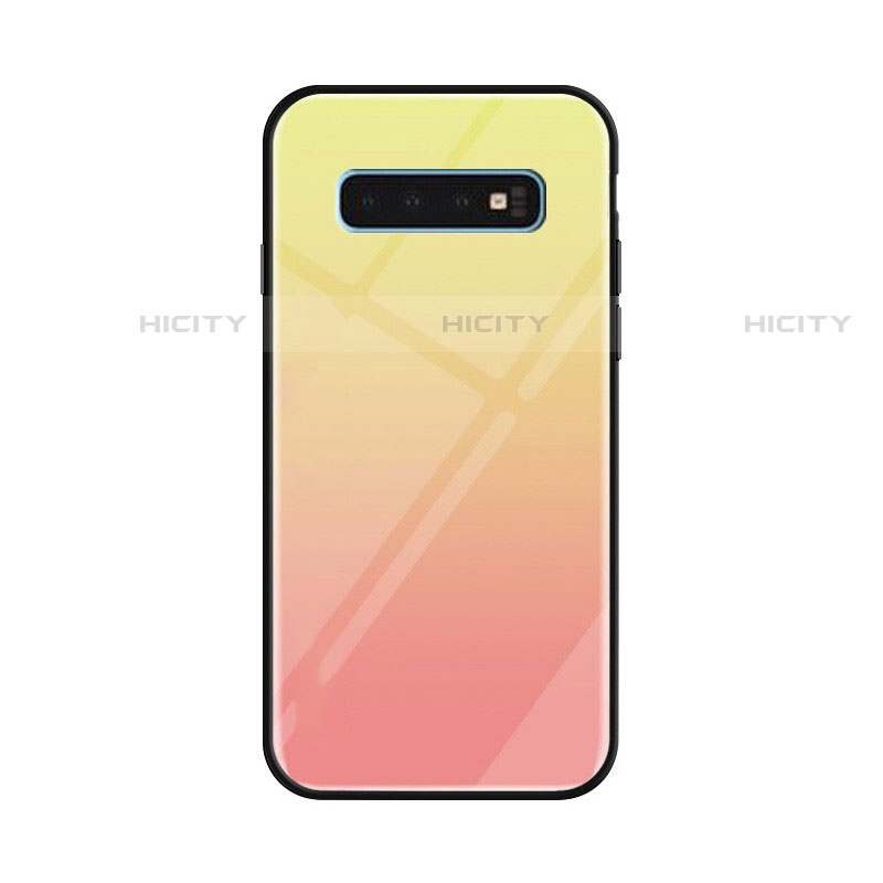 Carcasa Bumper Funda Silicona Espejo Gradiente Arco iris para Samsung Galaxy S10 5G Amarillo