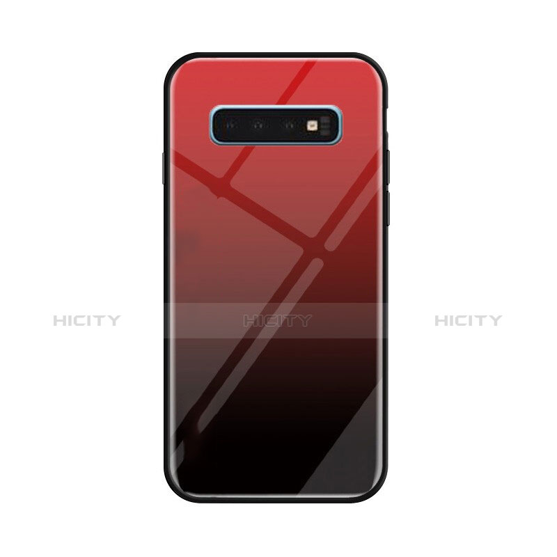 Carcasa Bumper Funda Silicona Espejo Gradiente Arco iris para Samsung Galaxy S10 Rojo
