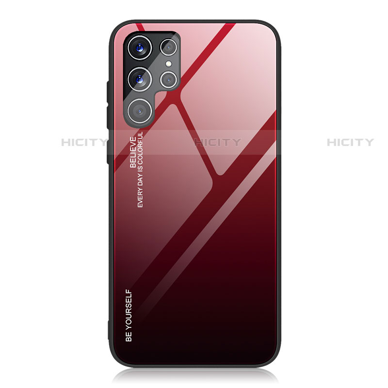 Carcasa Bumper Funda Silicona Espejo Gradiente Arco iris para Samsung Galaxy S21 Ultra 5G Rojo