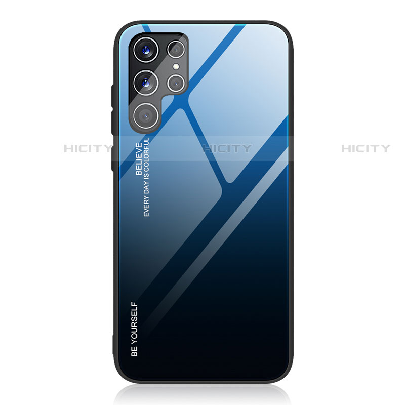 Carcasa Bumper Funda Silicona Espejo Gradiente Arco iris para Samsung Galaxy S22 Ultra 5G Azul