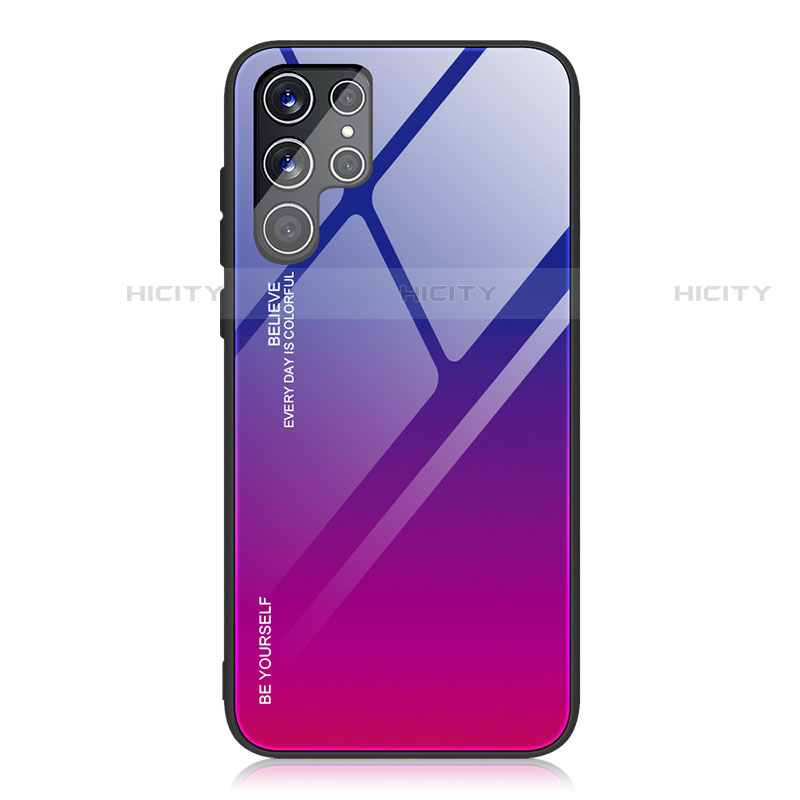Carcasa Bumper Funda Silicona Espejo Gradiente Arco iris para Samsung Galaxy S22 Ultra 5G Rosa Roja