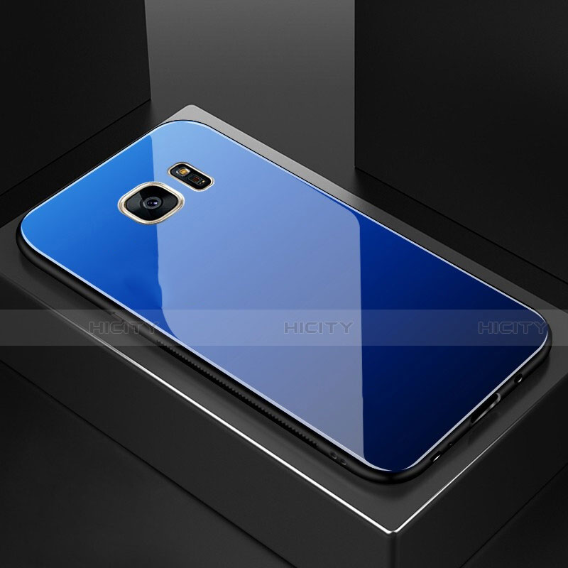 Carcasa Bumper Funda Silicona Espejo Gradiente Arco iris para Samsung Galaxy S7 Edge G935F Azul