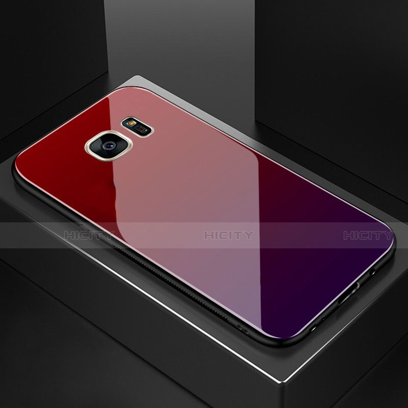 Carcasa Bumper Funda Silicona Espejo Gradiente Arco iris para Samsung Galaxy S7 Edge G935F Rojo y Negro