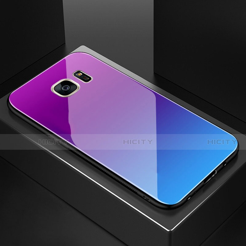 Carcasa Bumper Funda Silicona Espejo Gradiente Arco iris para Samsung Galaxy S7 Edge G935F Vistoso