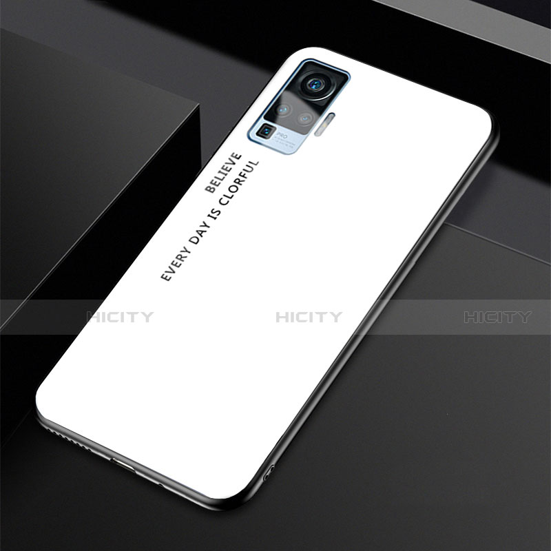Carcasa Bumper Funda Silicona Espejo Gradiente Arco iris para Vivo X50 Pro 5G Blanco