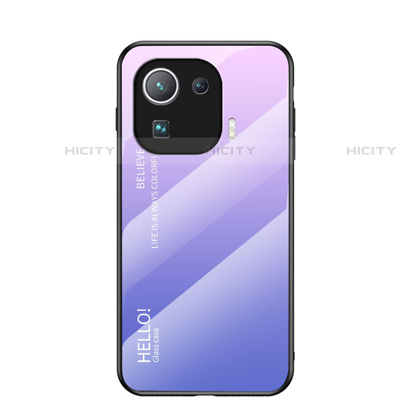 Carcasa Bumper Funda Silicona Espejo Gradiente Arco iris para Xiaomi Mi 11 Pro 5G Purpura Claro