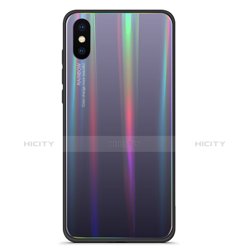 Carcasa Bumper Funda Silicona Espejo Gradiente Arco iris para Xiaomi Mi 8 Pro Global Version Gris