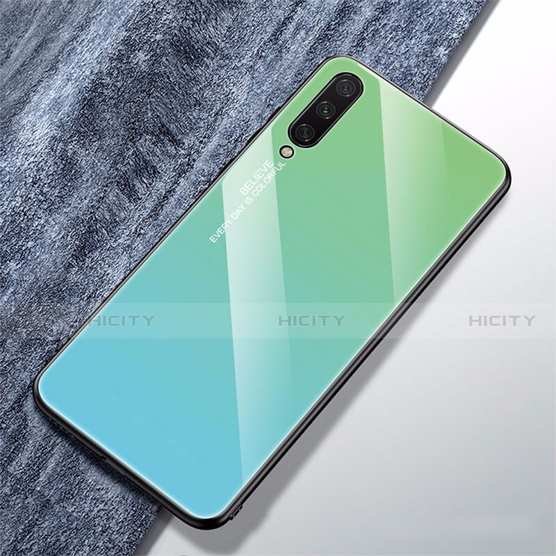 Carcasa Bumper Funda Silicona Espejo Gradiente Arco iris para Xiaomi Mi A3 Cian