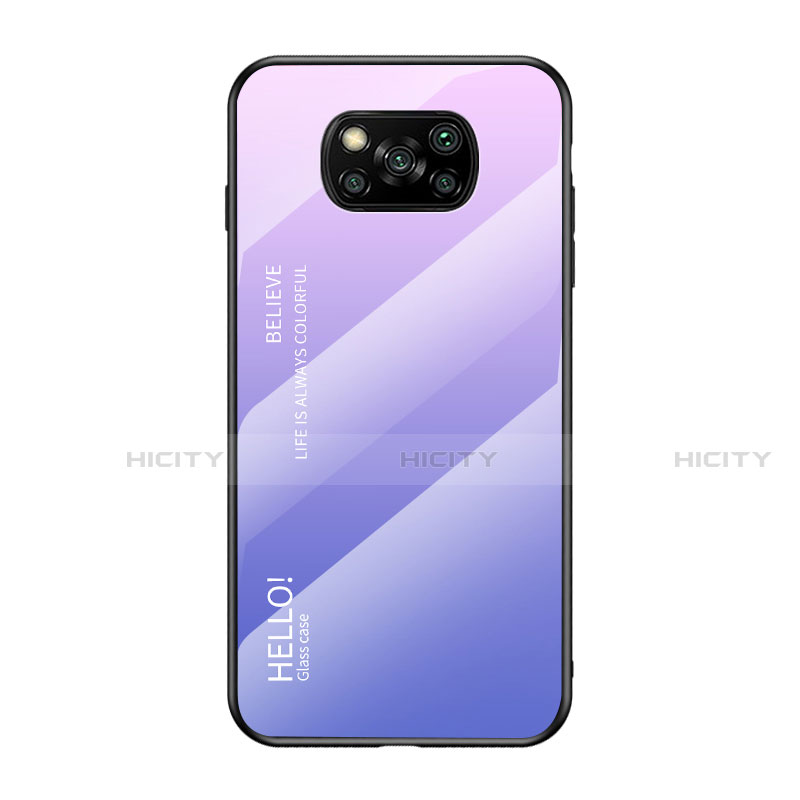 Carcasa Bumper Funda Silicona Espejo Gradiente Arco iris para Xiaomi Poco X3 Purpura Claro