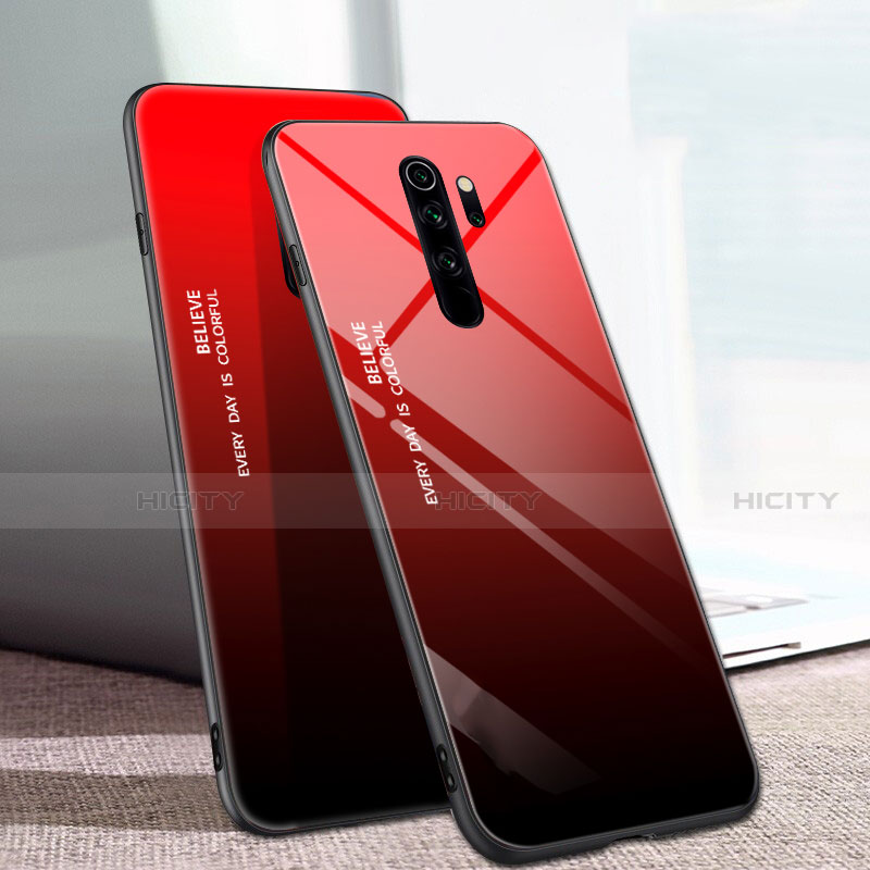 Carcasa Bumper Funda Silicona Espejo Gradiente Arco iris para Xiaomi Redmi Note 8 Pro Rojo