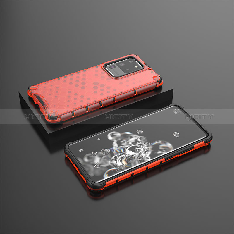 Carcasa Bumper Funda Silicona Transparente 360 Grados AM2 para Samsung Galaxy S20 Ultra 5G Rojo