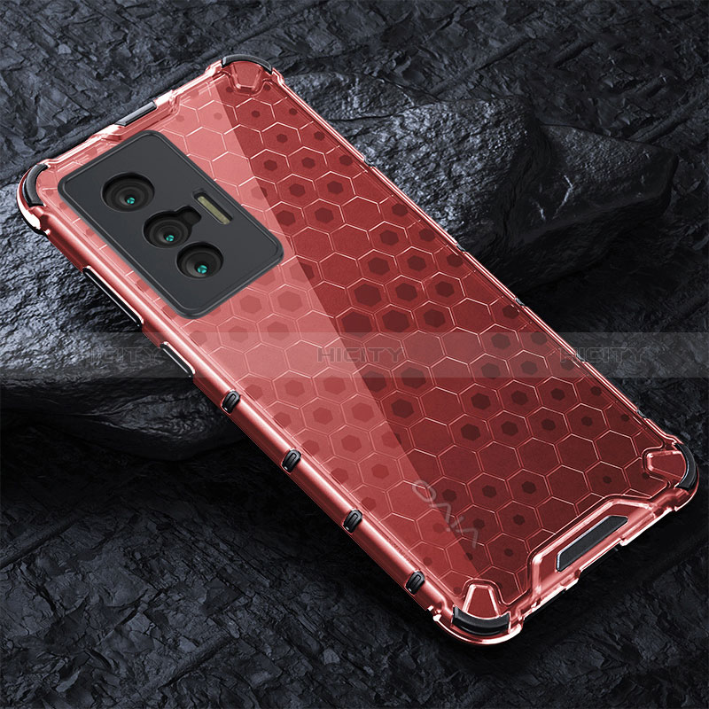 Carcasa Bumper Funda Silicona Transparente 360 Grados AM4 para Vivo X70 5G Rojo