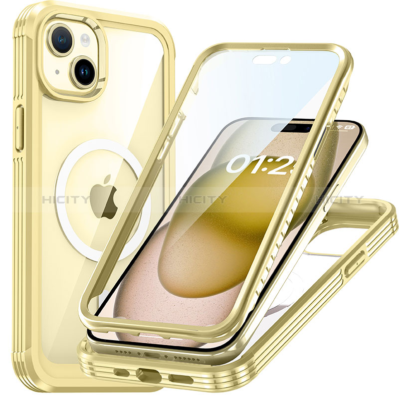 Carcasa Bumper Funda Silicona Transparente 360 Grados con Mag-Safe Magnetic T01 para Apple iPhone 14 Oro