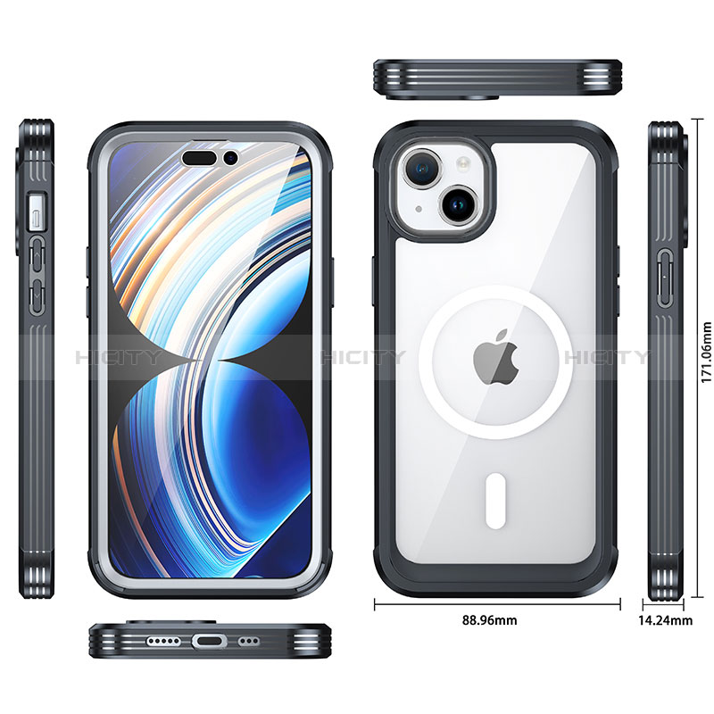 Carcasa Bumper Funda Silicona Transparente 360 Grados con Mag-Safe Magnetic T01 para Apple iPhone 14 Plus