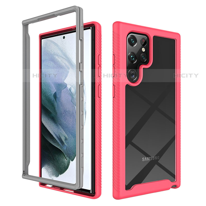 Carcasa Bumper Funda Silicona Transparente 360 Grados M02 para Samsung Galaxy S21 Ultra 5G Rosa Roja