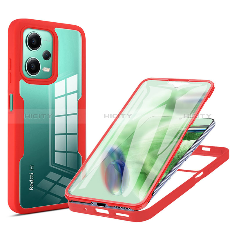 Carcasa Bumper Funda Silicona Transparente 360 Grados MJ1 para Xiaomi Redmi Note 12 5G Rojo