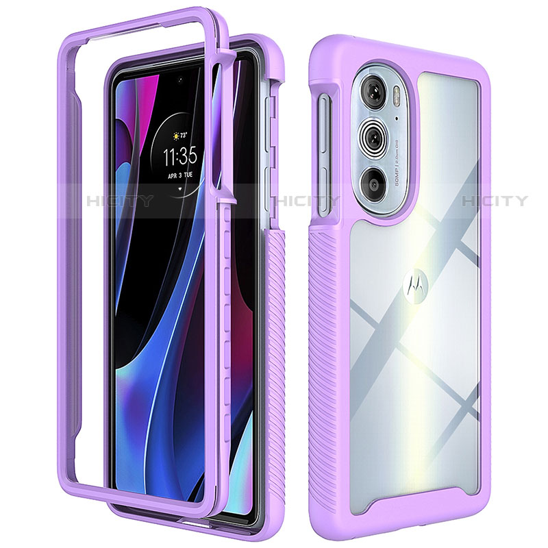 Carcasa Bumper Funda Silicona Transparente 360 Grados para Motorola Moto Edge Plus (2022) 5G Morado