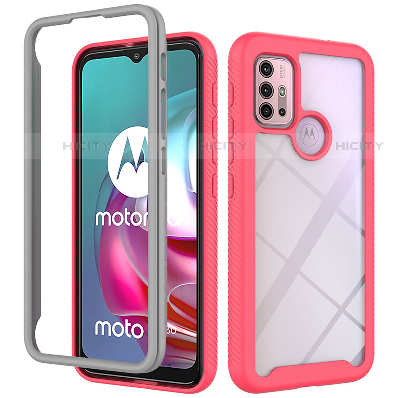 Carcasa Bumper Funda Silicona Transparente 360 Grados para Motorola Moto G30 Rosa Roja