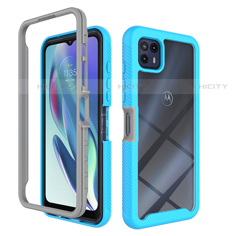 Carcasa Bumper Funda Silicona Transparente 360 Grados para Motorola Moto G50 5G Cian