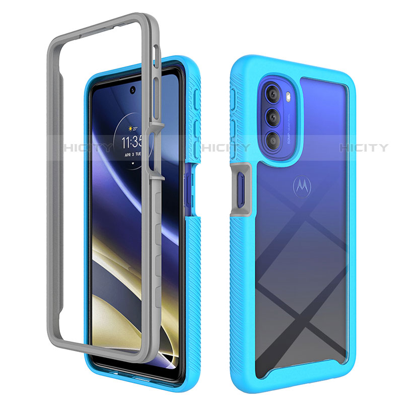 Carcasa Bumper Funda Silicona Transparente 360 Grados para Motorola Moto G51 5G Cian