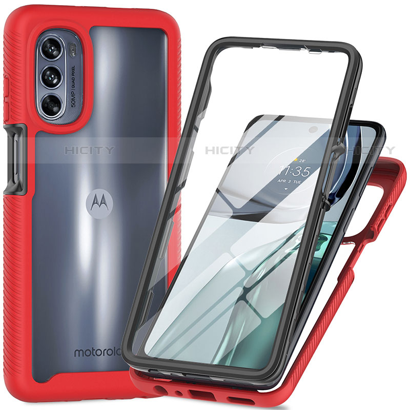 Carcasa Bumper Funda Silicona Transparente 360 Grados para Motorola Moto G62 5G Rojo