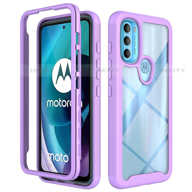 Carcasa Bumper Funda Silicona Transparente 360 Grados para Motorola Moto G71 5G Morado