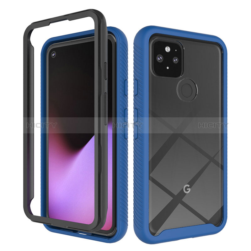 Carcasa Bumper Funda Silicona Transparente 360 Grados ZJ1 para Google Pixel 5 Azul