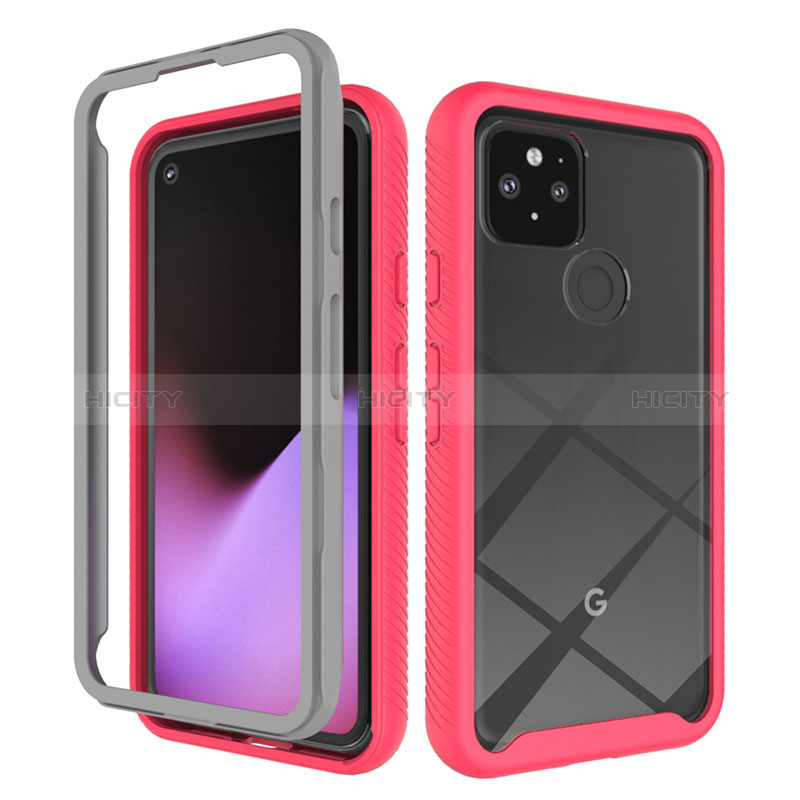 Carcasa Bumper Funda Silicona Transparente 360 Grados ZJ1 para Google Pixel 5 Rojo