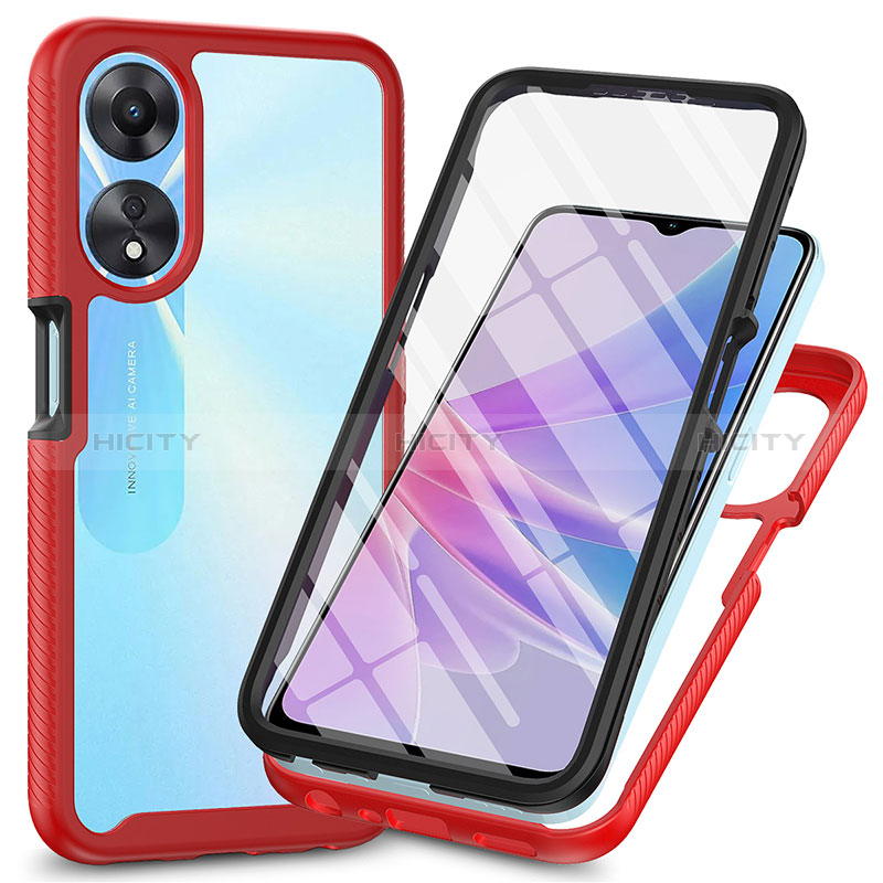 Carcasa Bumper Funda Silicona Transparente 360 Grados ZJ1 para Oppo A78 5G Rojo