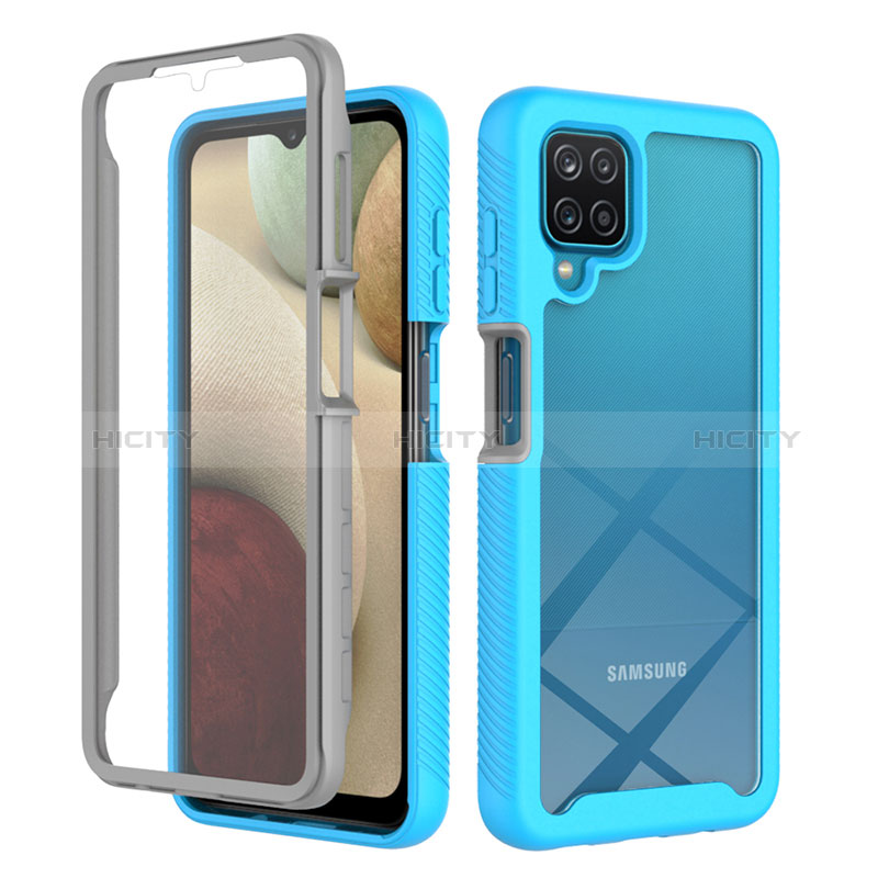 Carcasa Bumper Funda Silicona Transparente 360 Grados ZJ1 para Samsung Galaxy A12 Nacho Azul Cielo