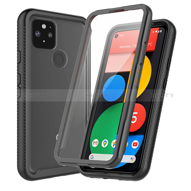 Carcasa Bumper Funda Silicona Transparente 360 Grados ZJ3 para Google Pixel 5 Negro