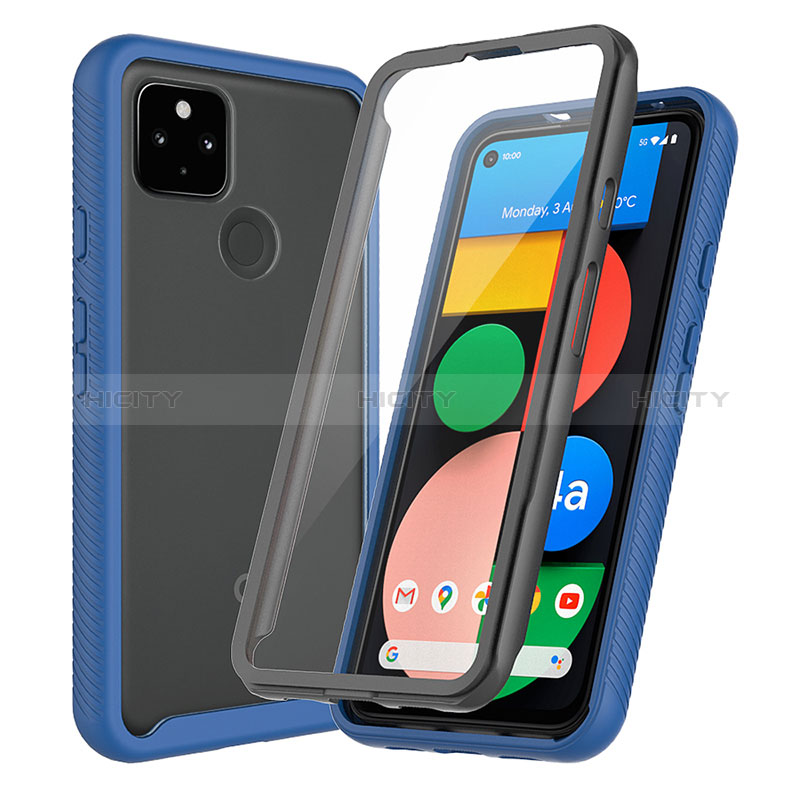 Carcasa Bumper Funda Silicona Transparente 360 Grados ZJ3 para Google Pixel 5 XL 5G Azul