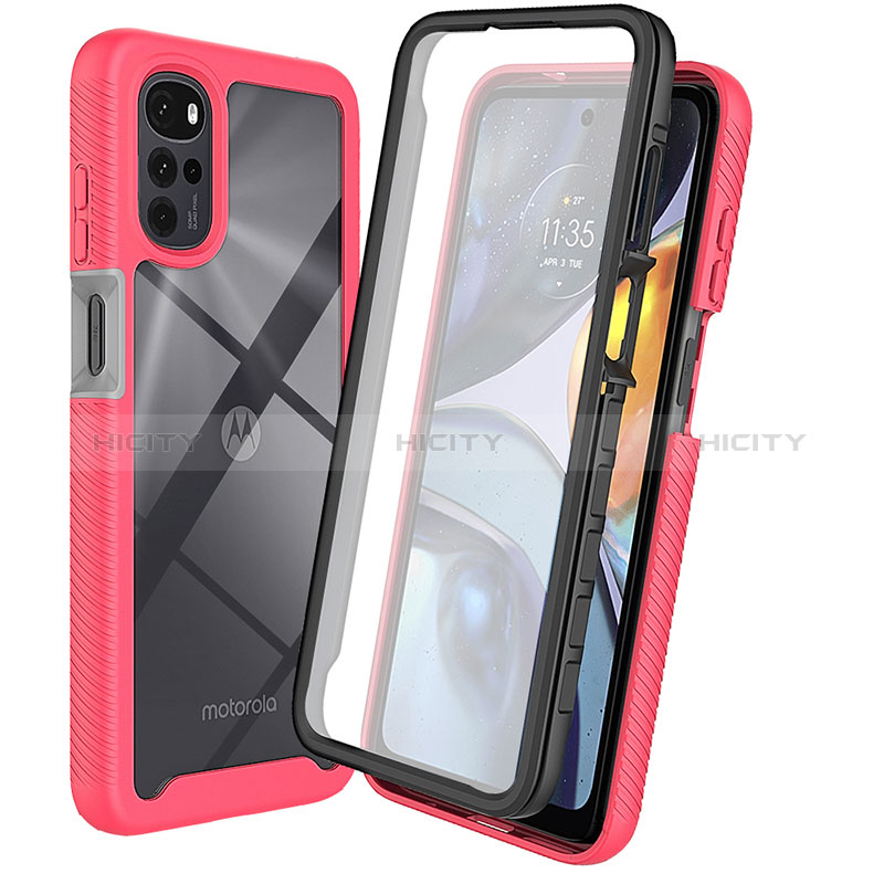 Carcasa Bumper Funda Silicona Transparente 360 Grados ZJ3 para Motorola Moto G22 Rosa Roja