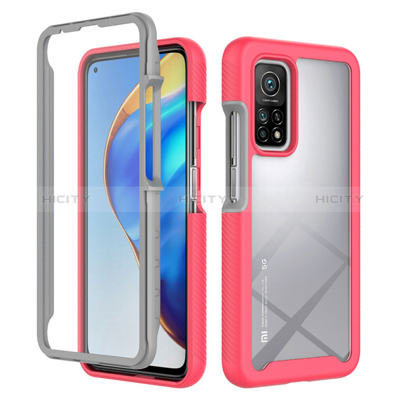 Carcasa Bumper Funda Silicona Transparente 360 Grados ZJ4 para Xiaomi Mi 10T Pro 5G Rosa Roja