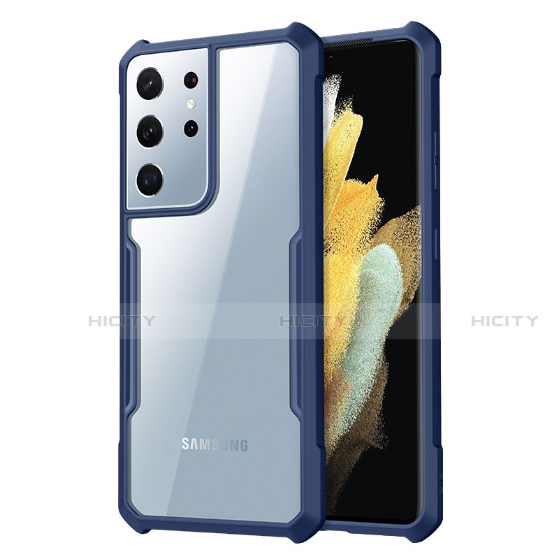 Carcasa Bumper Funda Silicona Transparente Espejo para Samsung Galaxy S21 Ultra 5G Azul