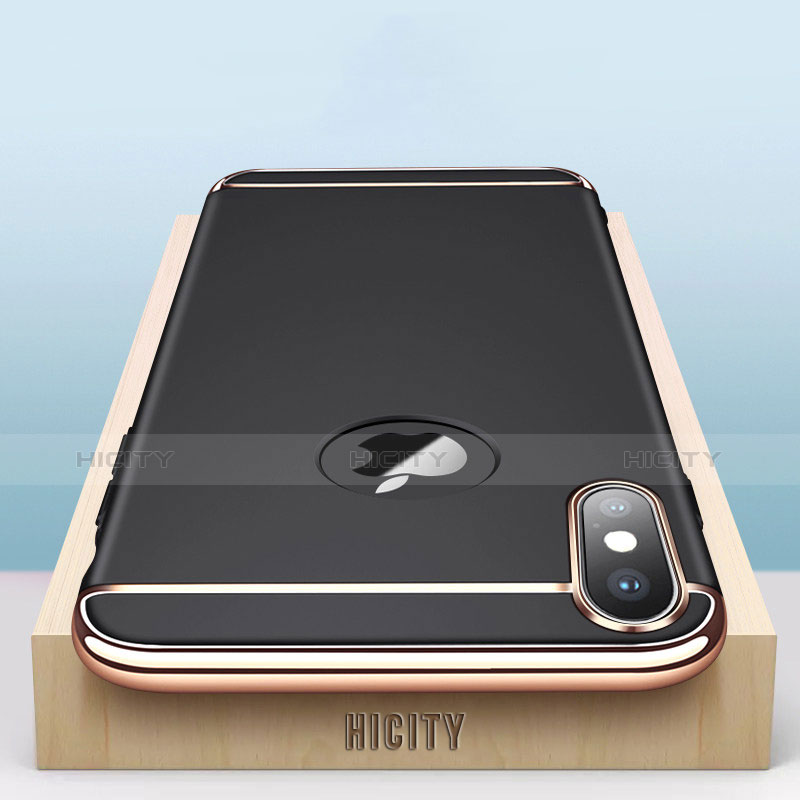 Carcasa Bumper Lujo Marco de Metal y Plastico C01 para Apple iPhone X Negro