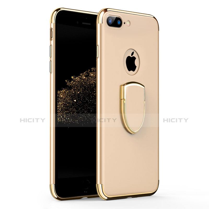 Carcasa Bumper Lujo Marco de Metal y Plastico con Anillo de dedo Soporte A03 para Apple iPhone 8 Plus Oro