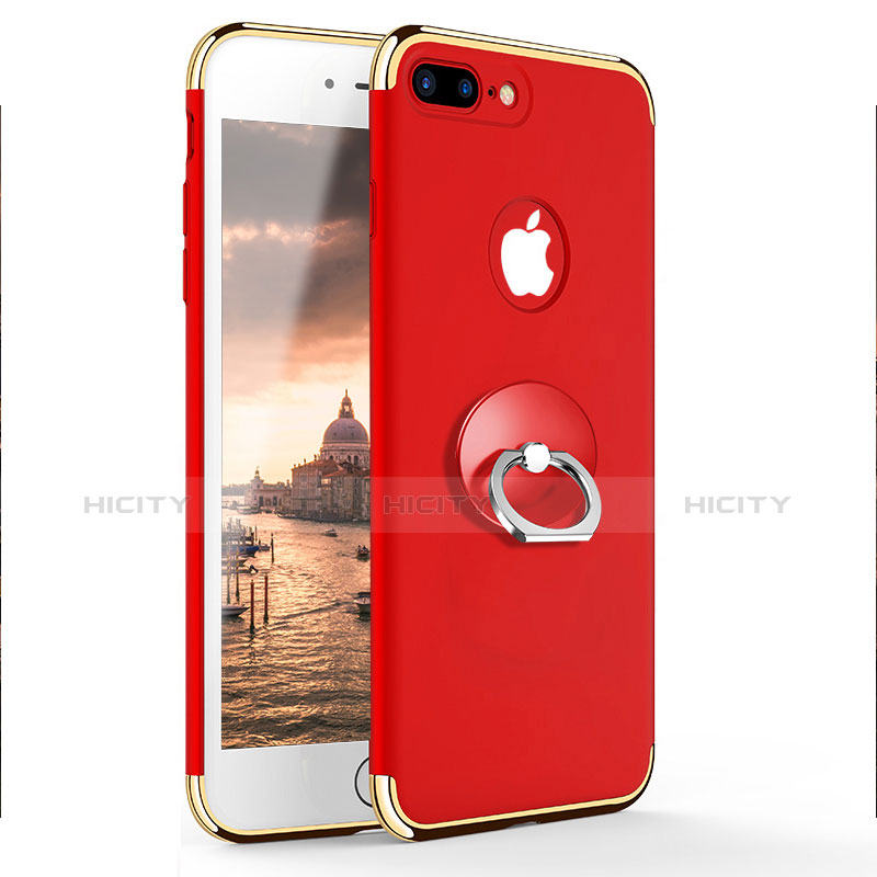 Carcasa Bumper Lujo Marco de Metal y Plastico con Anillo de dedo Soporte A04 para Apple iPhone 8 Plus Rojo